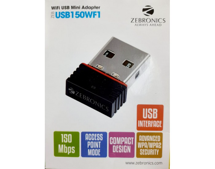 ZEBRONICS USB WIFI ADAPTER 150 MBPS (USB150WF1)